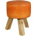KADIMA DESIGN Country-Stil Sitzhocker, Ziegenleder, Holzgestell, 45 cm - Robust & Handgefertigt