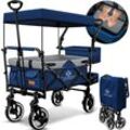 Bollerwagen Faltbar GTS-9100 mit Dach Handwagen Transportwagen klappbar inkl. 2x 3-Punkt Gurtsystem 360° Vollgummi-Reifen Navyblau / Grau - Navyblau