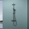 Design Duscharmatur in Schwarz Matt Duschstange mit Duschkopf rund und Regendusche Duschsystem wassersparend mit Wandhalterung - schwarz matt
