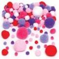Pompons in Rot, Pink, Violett und Weiß (200 Stück ) Bastelmaterial