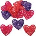 Rote, rosa und lila Rattan-Herzen (10 Stück) Bastelaktivitäten Valentinstag