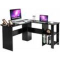 L-foermiger Computertisch, Eckschreibtisch mit 2 offenen Regalboeden und 2 Kabelführungsloechern Schreibtisch Bürotisch Holz - Costway
