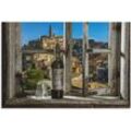 Wandbild ARTLAND "Blick aus dem Fenster Matera, Italien" Bilder Gr. B/H: 90 cm x 60 cm, Alu-Dibond-Druck Fenster & Türen Querformat, 1 St., grau Kunstdrucke