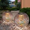 LED Solar Leuchte Erdspieß Außen Garten Steck Kugel Lampe gold silber-grau Terrassen Deko Beleuchtung