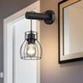 Wandleuchte Holz Vintage Wohnzimmer Wandlampe hängend Käfigschirm schwarz Flurleuchte, Metall Gitter Design, 1x E27, BxH 13,6x33 cm