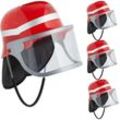 Feuerwehrhelm Kinder 4er Set, verstellbar, klappbares Visier, Nackentuch, Feuerwehr, hbt: 24,5x22,5x28 cm, rot - Relaxdays