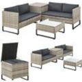 Outdoor Polyrattan Lounge Santorini - Gartenlounge mit Beistelltisch & Auflagenbox - Gartenmöbel Set Rattan Sitzecke wetterfest - Grau-meliert