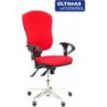 Moralischer Stuhl mit rotem Stoff und verstellbaren Armlehnen