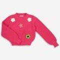 Pinker Pullover mit gestrickten 3D-Blumen