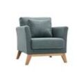 Skandinavischer Sessel mit abnehmbarem Bezug aus graugrünem Stoff und hellem Holz OSLO