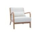 Skandinavischer Sessel aus weißem Stoff mit Bouclé-Wolleffekt und hellem Massivholz DERRY