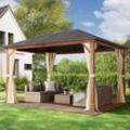 TOOLPORT 3x4 m Hardtop Gartenpavillon, inkl. 4 Seitenteile, champagnerfarben - (300183)