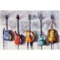 Neuwertig] Wandbild Gitarren, 100% handgemaltes Ölgemälde 3D-Bild Gemälde xl, 120x80cm - multicolour