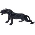 Deko Figur Panther 59cm, Polyresin Skulptur Leopard, In-/Outdoor schwarz hochglanz mit Halsband - black