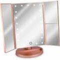 MINKUROW Led Kosmetikspiegel Faltbarer Standspiegel - Beleuchteter Schminkspiegel 2x 3x Vergrößerungsspiegel - Roségold