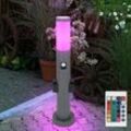 Stehlampe Garten dimmbar mit Fernbedienung Wegleuchte Außen mit Bewegungsmelder 2x Steckdose Sockelleuchte, Edelstahl Anthrazit, rgb led 8,5W 806lm