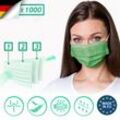Mund und Nasenschutz - 1000 Stück, 3-lagig, Allgemeine Verwendung, Grün, Made in eu - Masken Mundschutz, Einweg Gesichtsmaske, Einwegmasken,
