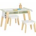 KMB92-GR Kindertisch mit 2 Stühlen Kindersitzgruppe mit Stauraum Spieltisch Kinder multifunktionaler Aktivitätstisch für Kinder Kindersitzgruppe