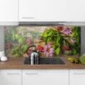Micasia - Spritzschutz Glas - Blumen Himbeeren Minze - Panorama Quer Größe HxB: 50cm x 125cm