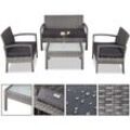 Polyrattan Gartenmöbel mit Bank Tisch 2 Stühle inkl. Auflagen Sicherheitsglas Wetterfest Modern Outdoor Terrasse Balkon Möbel Lounge Set Grau