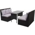 Poly-Rattan Garnitur HHG 862, Garten-/Lounge-Set Sitzgruppe, Gastronomie 2x2er Sofa Tisch schwarz, Kissen hellgrau - black