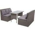 Poly-Rattan Garnitur HHG 862, Garten-/Lounge-Set Sitzgruppe, Gastronomie 2x2er Sofa Tisch grau, Kissen dunkelgrau - grey