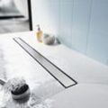 Duschrinne 90 cm extra flach Bodenablauf Edelstahl dusche mit Geruchsstop und Haarsieb 2 in 1 design Doppelseitige Komplettset mit Bodenbefestigung