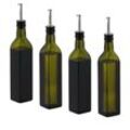 Essig- und Ölspender Set, 4 Glasflaschen, 500 ml, Ausgießer, Olivenöl & Vinaigrette, leere Ölflaschen, grün - Relaxdays