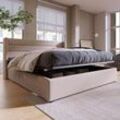 Betten mit Stauraum Polsterbett Doppelbett 160x200 cm Schlafzimmerbett mit Bettkasten Weiß - Grauweiß