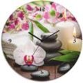 Wanduhr ARTLAND "Glasuhr rund Spa Orchideen Bambus Kerze" Wanduhren Gr. B/H/T: 30 cm x 30 cm x 1,8 cm, Funkuhr, pink Wanduhren