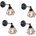 4er Wandleuchte, Vintage Industrielle Diamant Wandlampe mit Diamant Käfig E27 Lampe Decor für Wohnzimmer Schlafzimmer (Schwarz)