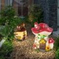 Solarlampe Gartendeko Außenleuchte led Dekolampe Außen Gartenlampe, Häuschen Design Pilzhaus mehrfarbig, 2er Set