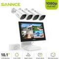 Sannce - Videoüberwachungssets 4CH 10,1''LCD Monitor 1080P 4 Kameras Innen Nachtsicht Fernüberwachungs Kamera Sicherheits System