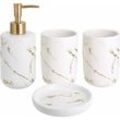 Set aus 4 Badezimmer-Accessoires aus Keramik mit Seifenspender, Bechern und Seifenschale (weiß) - Rhafayre