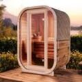 Fasssauna Elipso, Moderne Outdoor Sauna inkl. Dacheindeckung, Kompakte Gartensauna mit Glasfront, Außensauna: b 136 x t 119 x h 203 cm, 2 Personen