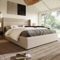 Betten mit Stauraum Polsterbett Doppelbett 180x200 cm Schlafzimmerbett mit Bettkasten Weiß - Aus-Weiß