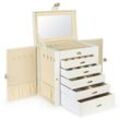 Haloyo - 6-lagige Schmuckschatulle für FrauenSchmuck-Aufbewahrungsbox ®,Organizer-Box,für Ohrringe, Armbänder, Ringe, Halsketten,27 x 28 x 16.5cm,Weiß