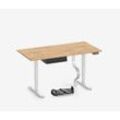 Höhenverstellbarer Schreibtisch PRIMUS + Schublade, Kabelschlange & Fußstütze - 180x80 - Weiß / Eiche - 125 kg Traglast
