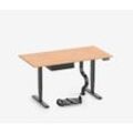 Höhenverstellbarer Schreibtisch PRIMUS + Schublade, Kabelschlange & Fußstütze - 160x80 - Schwarz / Buche - 125 kg Traglast