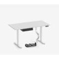 Höhenverstellbarer Schreibtisch PRIMUS + Schublade, Kabelschlange & Fußstütze - 160x80 - Weiß / Lichtgrau - 125 kg Traglast