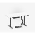 Höhenverstellbarer Schreibtisch PRIMUS + Schublade, Kabelschlange & Fußstütze - 160x80 - Schwarz / Weiß - 125 kg Traglast