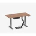 Höhenverstellbarer Schreibtisch PRIMUS + Schublade, Kabelschlange & Fußstütze - 160x80 - Schwarz / Nussbaum - 125 kg Traglast