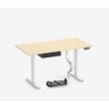 Höhenverstellbarer Schreibtisch PRIMUS + Schublade, Kabelschlange & Fußstütze - 160x80 - Weiß / Birke - 125 kg Traglast