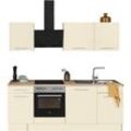 Küchenzeile WIHO KÜCHEN "Ela" Komplettküchen-Sets Gr. B/T: 220 cm x 60 cm, gelb (küche: front und korpus: magnolia, arbeitsplatte: sonoma eiche, eiche) Küchenzeilen mit Elektrogeräte