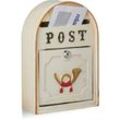 Briefkasten antik, Western Vintage Style, Shabby-Chic, Posthorn-Relief, Metall, HxBxT: 30 x 20 x 8 cm, beige - Relaxdays