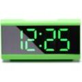 Fvbjd - Desktop-LED-Digitaluhr-Display, stumm, Home-Office-Glasspiegel, elektronische Uhr, grün
