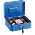 Geldkassette abschließbar, entnehmbarer Einsatz, 5 Fächer, Geldkasten Eisen, HxBxT: 8,5 x 20 x 17 cm, blau - Relaxdays