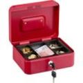 Relaxdays Geldkassette abschließbar, entnehmbarer Einsatz, 5 Fächer, Geldkasten Eisen, HxBxT: 8,5 x 20 x 17 cm, rot