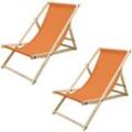 Liegestuhl klappbar aus Holz 2er Set, 3 Liegepositionen, bis 120 kg, Orange, Sonnenliege Gartenliege Relaxliege Strandliege Liege Strandstuhl, für