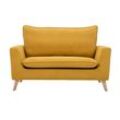 Skandinavisches Sofa aus senfgelbem Stoff mit Samteffekt und hellem Holz 2-Sitzer jonas - Gelb